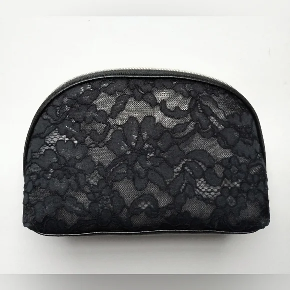 VS Black Luxe Floral Lace Glam Bag Zippered Cosmetics Beauty Makeup Case NEW - Picture 3 of 6